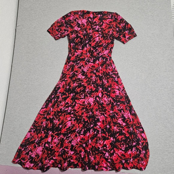 The Kooples Firework Print Midi Dress Black Red Pink V-Neck Size 1 FROB24151K - Picture 3 of 16